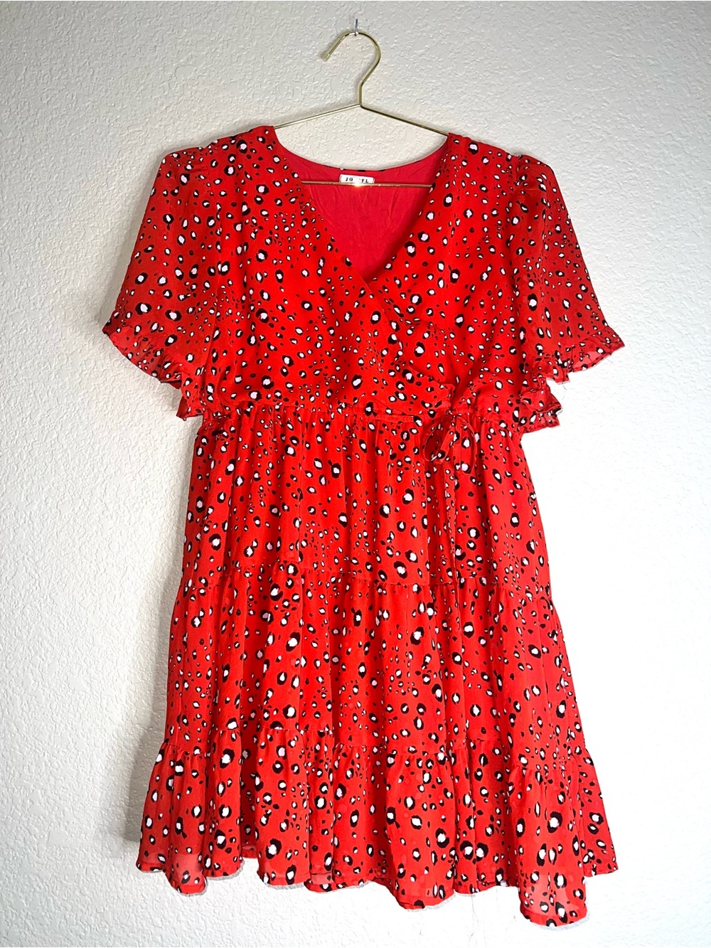 JODIFL Red Printed Babydoll Mini Dress with Black and White Accents Sz S